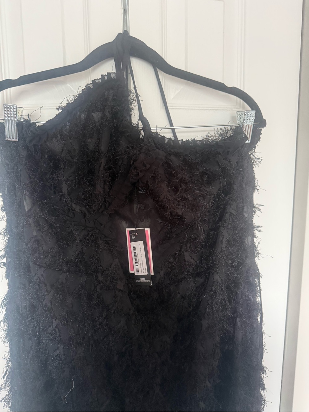 PrettyLittleThing Black Textured Fringe Cami Dress
